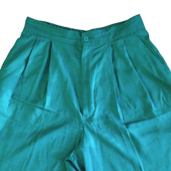 VTG Ellen Figg Green Ultra High Rise Linen Blend Bermuda Mom Shorts SZ 10 - Picture 5 of 16